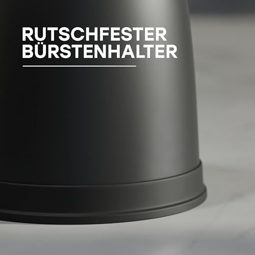 SAVEGA - Das Original - WC Bürste mit innovativer Borstenstruktur - Klobürste mit Halter - Hochwertiges Toilettenbürsten Set - Hygienischer Klobürstenhalter in matt schwarz - grau - rund