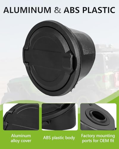 ADTOPI Gas Cap Cover Fuel Filler Door Protector Aluminum Gas Fuel Tank Cap Cover Compatible with Jeep Wrangler JL/JLU 2 Door & 4 Door 2018-2025, with Rubber Ring(Black, 1 Pack)
