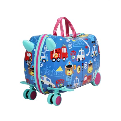 Dekko Kids Luggage Ride-On Suitcase 2-in-1 Travel Luggage for Toddlers & Children Carry-On Trolley with Spinner Wheels Shoulder Strap Waterproof Hard Shell 50kg Capacity (Blue)