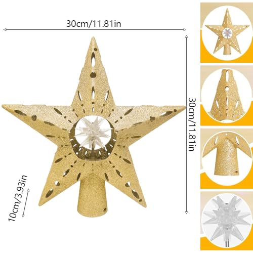 Christmas Tree Topper with 3D Magic 360° Automatic Rotating Projector Light Christmas Glitter Star Tree Topper Lighted for Christmas Tree Decoration Lights Xmas Holiday Indoor Room Decor (Gold) by Xinxilu - Image 2