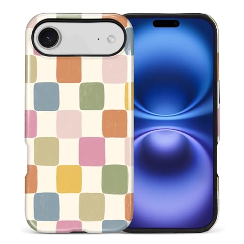 for iPhone 17 Air Case Cute - Dual-Layer Hard Shell + Silicone Cover - Aesthetic Protective Phone Case for Women Girls -Minimalist Checkered Blocks