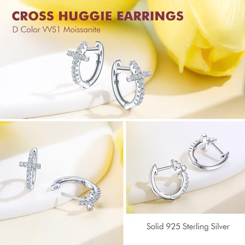 DAYBYDAY Huggie Earrings for Women 925 Sterling Silver Cubic Zirconia Gemstone Small Hoop Earrings, Leaf/Butterfly Cross/Huggie Hoop Earrings Anniversary Birthday Valentines Jewelry4