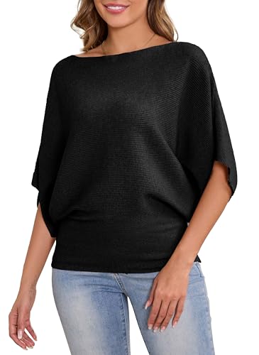 Image of MAKARTHY Womens Batwing Sleeves Knitted Dolman Pullovers Boat Neck Tops Sweatershirts