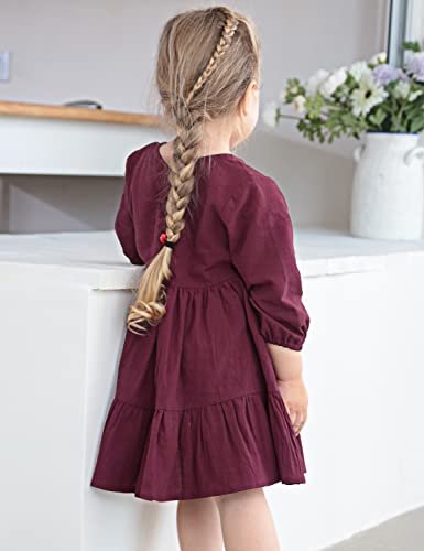 AGQT Toddler Girl Cotton Linen Dress Ruffle Fall Kids Casual Dresses Size 1-6T4