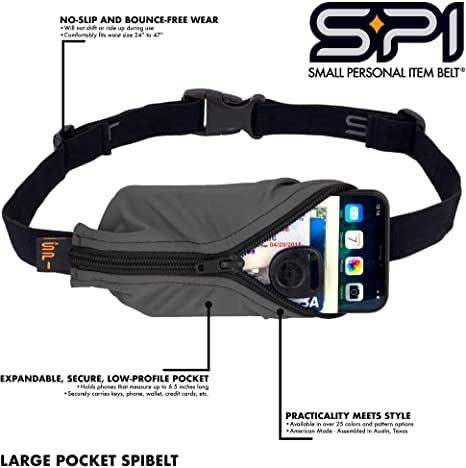 Image of SPIbelt Running Belt Original for Women Men, Phone Holder for Running, Running Fanny Pack, Holder for Phone, Running Waist Pack, Adjustable Waist, [Fits All Phones]. Anthracite with Black Zipper