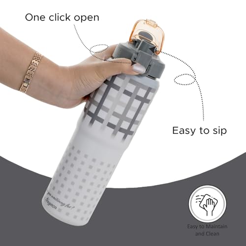 Image of Nayasa Duo-Sip Water Bottle - 730ml | Checkered Design | BPA-Free, Dual Sip Modes | Leak-Proof, Insulated Steel Inner | Great for School, College, Work, Sports | Grey