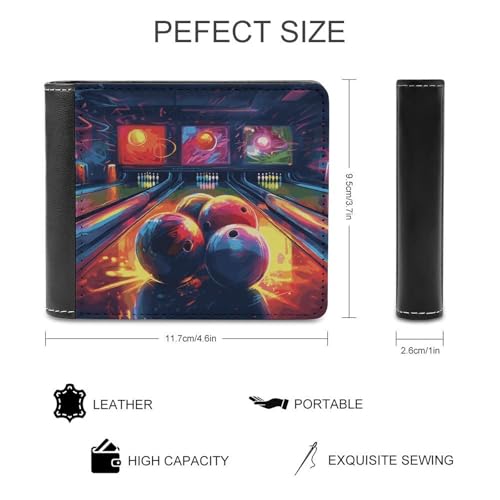 Men's Leather Wallet Bifold Wallet for Men Bowling Balls Slim Wallet with Multiple Card Classic Passcase Mens Card Holder2