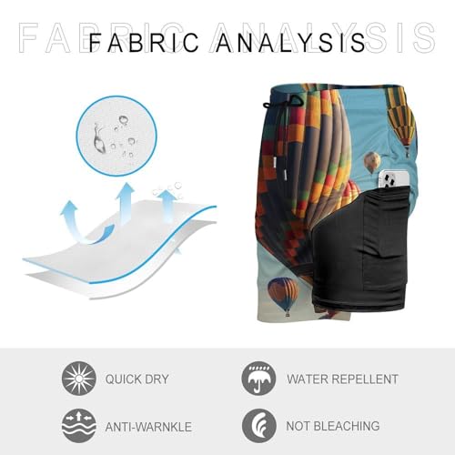 Mens Swim Trunks with Compression Liner Quick Dry Swim Shorts Colorful Hot Air Balloon Bathing Suits Beach Shorts2