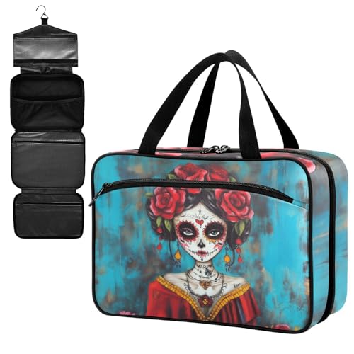 Fustylead Beautiful Day Of The Dead Catrina with Red Roses Large Medical Storage Bag with Zipper Empty First Aid Bag Trauma Kit for Traveling Hiking Camping Backpacking