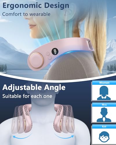 Cooling Neck Fan,5500mAh Personal Fan Neck AC Unit,Portable Leafless Hanging Neck Fan,USB Handsfree Mobile Body Headset Face Devices with LED Display for Adults Childrens in Summer Hot Weather Purple