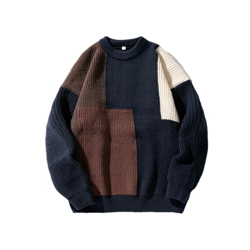 Autumn Winter Sweaters for Men Color Block Patchwork Knitted Casual Pullovers Street Slim Clothing