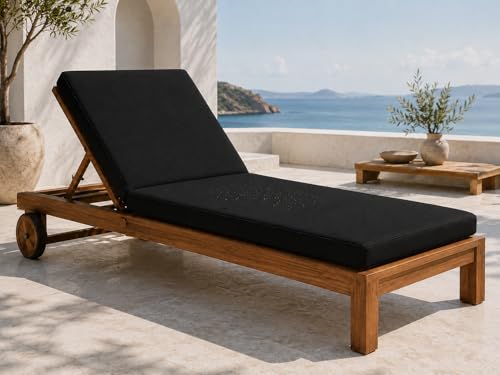 L S U Sun Lounger Cushion Waterproof Recliner Pad Removable Cover Zipper Outdoor Garden Deck Bed (Black)