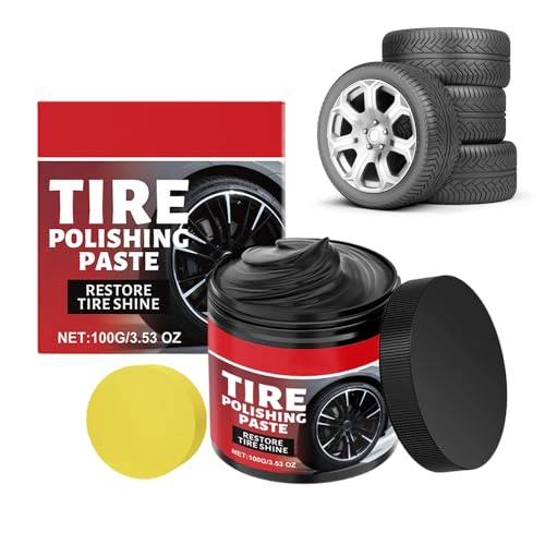 Tire Polishing Paste 100g Tire Nourish Wax Cream Tyre Nourish Cream Maintain Luster for Cars UV Protection and Waterproof Coating for Cars Trucks Motorcycles RVs & More (1 Set)