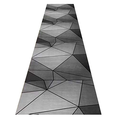 Tapis d'entrée super long au design polygonal gris et finitions soignées - 2