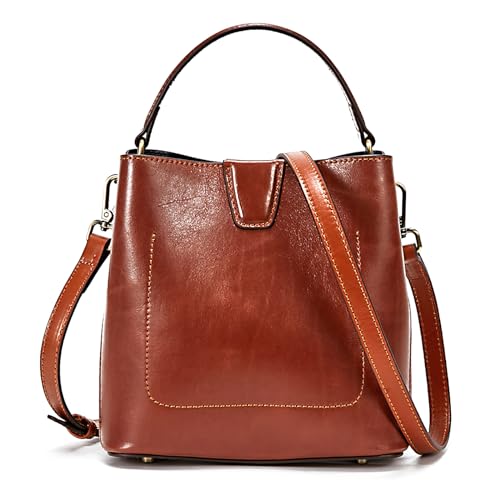 Image of BOYATU Genuine Leather Bucket Bag for Women: Trendy Designer Satchel Crossbody Purse - Casual Top-Handle Handbags for Commute