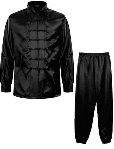 Funny World Tai Chi Clothing Kung Fu Uniform Tang Suit Hanfu, Black, Large