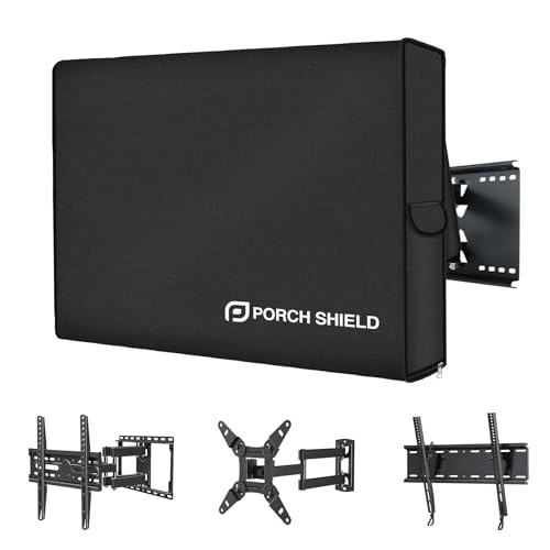 Porch Shield 44-47 inches Outdoor TV Cover - Upgrade Fully Cover TV Weatherproof Protector for LCD, LED, Compatible with Wall Mounts and Stands (Black)