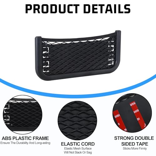 Omtofo 3 in 1 Auto Aufbewahrungsnetz, 4 Stück 26 x 12cm Selbstklebendes Netztasche Auto, Elastisch Ablagenetz mit Gummiband und Schraube, Kofferraum Netztasche Gepäcknetz für Wohnmobil, Boote, Zuhause