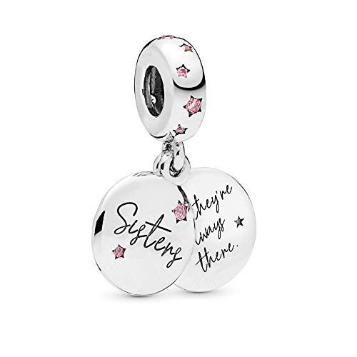 MiniJewelry Forever Sisters - Abalorio colgante con forma de corazón para pulseras de mujer, plata de ley, circonita rosa Cover