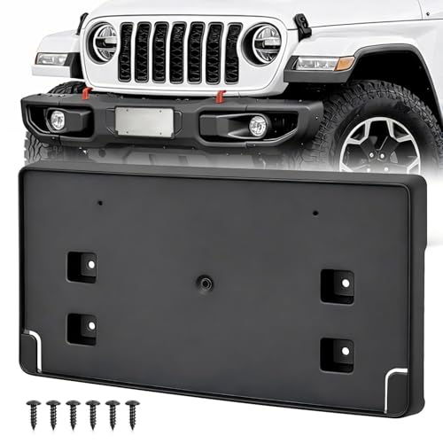 Image of Nilight Front License Plate Frame Holder Mounting Bracket for 2018-2023 2024 2025 2026 Jeep Wrangler JL JLU & Gladiator JT Accessories Replace # 68295610AA CH1068150 Black only for Steel Bumper