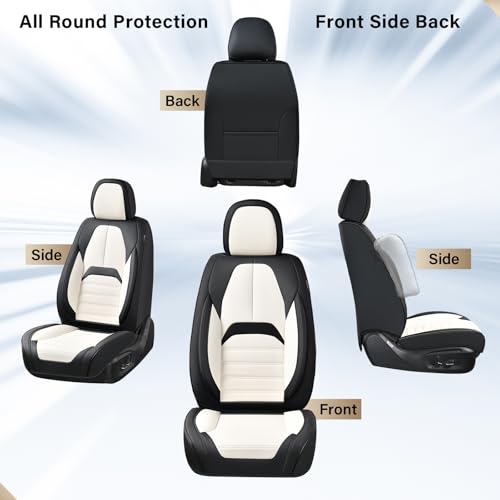 Image of Coverado Waterproof Nappa Leather Car Seat Covers, Automotive Seat Covers,Front Car Seat Cushion & Car Seat Protector, Seat Covers Universal Fit for Most Cars, SUVs,Trucks,Black&White