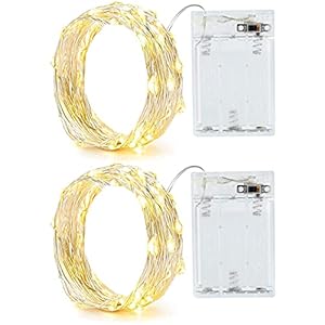 Annefly 2 stuks lichtsnoer met timer, 20 leds, kleine lichtketting op batterijen, voor binnen en buiten, voor feestjes, Kerstmis, Halloween, bruiloft, leuke slaapkamerdecoratie (warmwit)