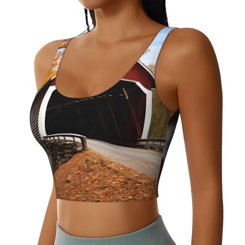 Albany Covered Bridge Women's Yoga Tank Racerback Sports Bra Workout Cami Crop Top for Party Beach Gift S-XXL Black