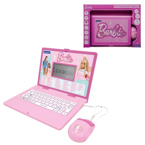 Lexibook, Barbie, Bilingual Educational Laptop, English and French, 164 Activities, Maths, Logic Games, Music Mode, Large LCD Screen, Pink, JC601BBi1LXB