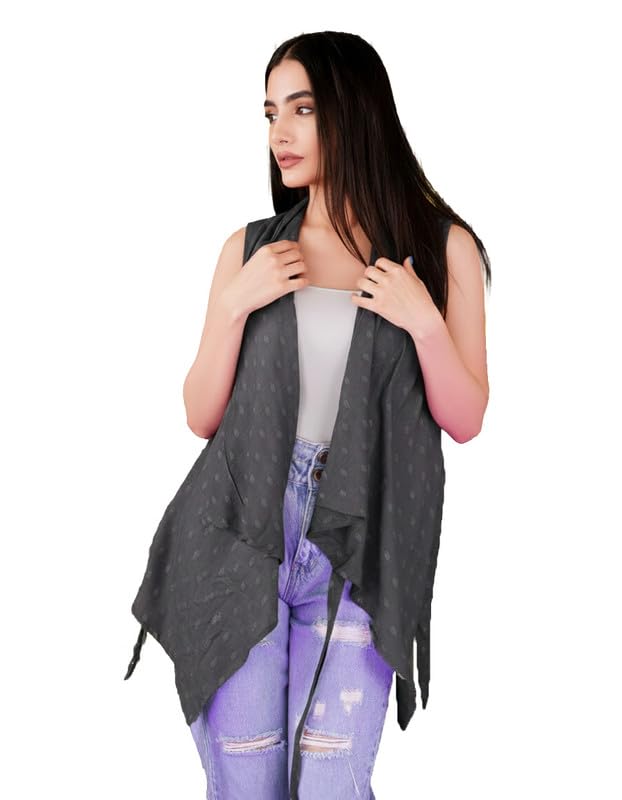 french crown Women's Gravel Gray Printed Viscose Shrug-picture-17