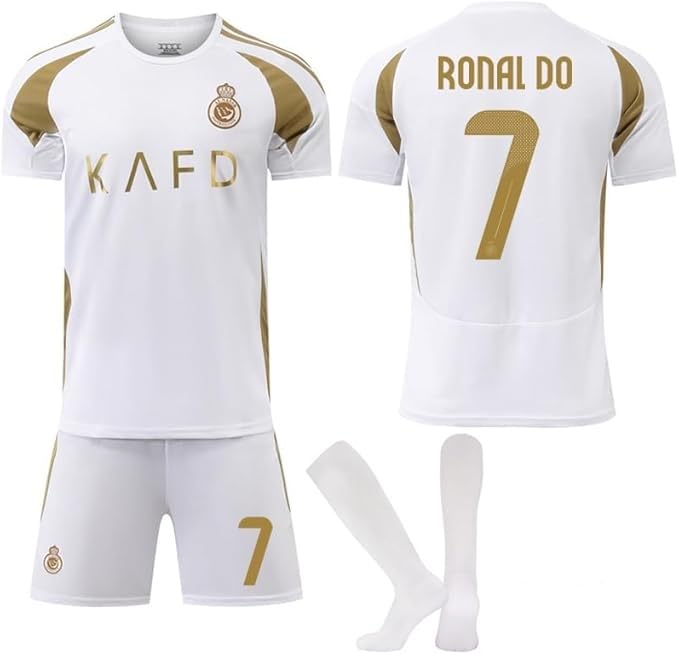 2024/25 New Season #CR7 Inspired Football Jersey Fans Football Kit New AL nassr Riyad Style polo kit with Shorts/Kids and Youth Size.