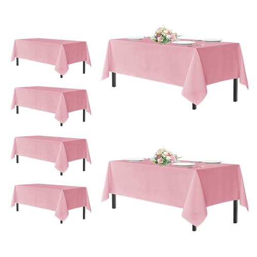Image of sancua Rectangle Tablecloths for 6 Foot Tables, 6 Pack - Washable Polyester Fabric Table Cloth for Wedding Christmas Party, Birthday, Banquet Reception, 54x108 Inch, Pink