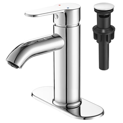 VOTON Chrome Bathroom Sink Faucet, Single Handle with Drain