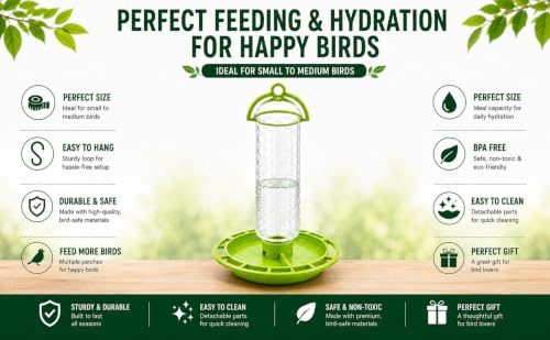 Image of PuraMart Hanging Bird Feeder for Garden, Balcony (1 Litre) | Bird Food Dispenser | 4 Feeding Ports | 360 Perch | Weatherproof Bird Feeding Station | Indoor & Outdoor Use (Water Dispenser(Pack of 1))