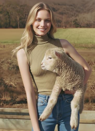 Image of v28 Women Sleeveless High Neck Turtleneck Stretchable Knit Sweater Top