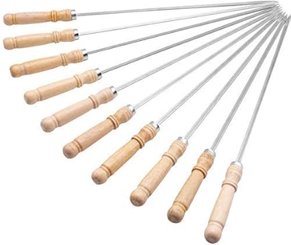 VIHAAN ENTERPRISE Barbeque/BBQ Needle Skewers for Tandoor, Grill-Roast Kabab, Chicken Tikka, Lollipop Stainless Steel Stick with Wooden Handle