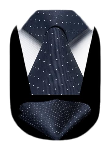 Image of HISDERN Polka Dot Ties for Men Classic Silk Ties and Pocket Square Formal Business Necktie Handkerchief Wedding Party