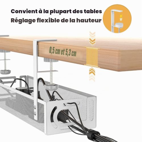 Plateau de Gestion des câbles sous Le Bureau sans perçage, Plateau de câbles en Maille métallique avec Pince pour la Gestion des Fils de Bureau, boîte de Gestion des câbles de Bureau et Organisateur – vue 4