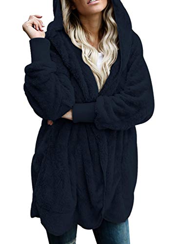 Image of Dokotoo Womens 2025 Winter Long Sleeve Solid Fuzzy Fleece Open Front Hooded Cardigans Jacket Coats Outerwear with Pocket