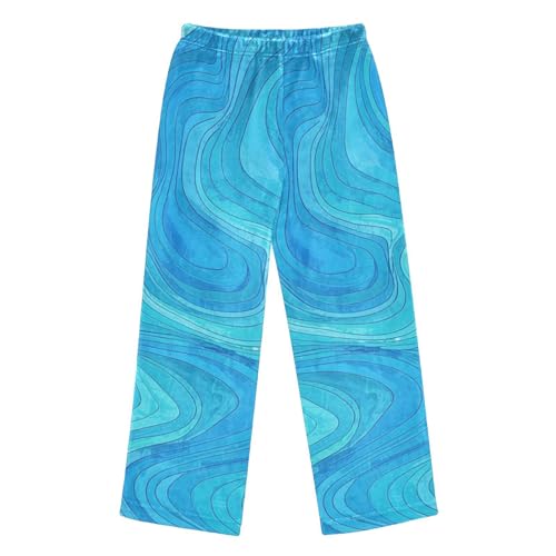 EtherSpher Fashion Abstract Line Art Blue Wave Sleep Pants Flannel Pj Pants Loose-fit Loungewear Size 8