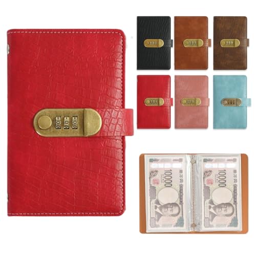 Aillynas 貯金箱 お札 家計管理・予算管理・現金管理 防災グッズ 災害対策 貯金バインダー 貯金手帳 お金仕分け 封筒貯金 家計簿 ファイル バインダー ダイヤルロック付き 100枚収納（100万円対応）大人用 おしゃれ ギフト (レッド) - Aillynas - 商品画像