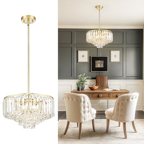 Cargifak 15'' Gold Chandelier, 5-Tier Crystal Chandelier, Modern Pendant Light