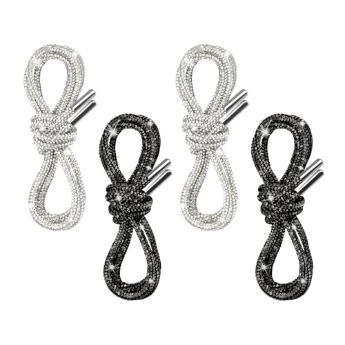 Yitexin 4 Piezas Cordones de Zapatos Brillantes, 120 cm Cordones Redondos Decorativos, Correa de Cuerda Brillante para Capuchas, Sudaderas y Pantalones Accesorios (Blanco y Negro)