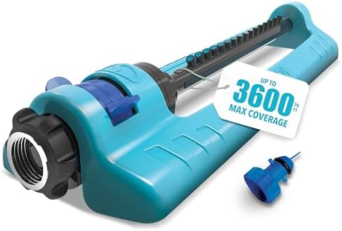 Best Oscillating Water Sprinkler – Which One Will Transform Your Garden? 8 Aqua Joe Oscillating Sprinkler with Adjustable Spray, 16 Clog-Resistant Nozzles, Metal Base & 3600 Square Foot Coverage, Compatible with Garden Hoses