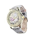 Reloj de pulsera analógico de cuero con patrón de cuarzo rosa para mujer, correa de reloj de piel de 18 mm, gris, talla única