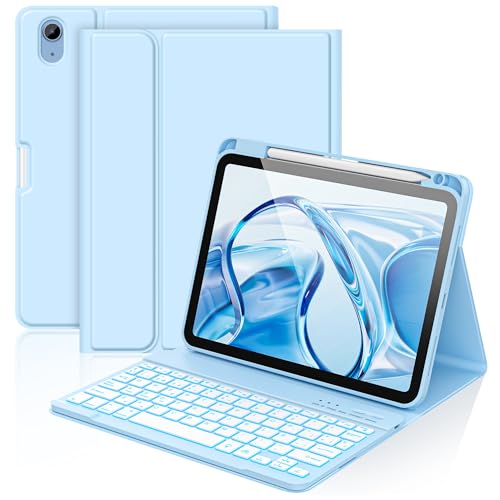 Funda teclado iPad 10/11 gen aMZCaSE evita pérdidas de bolígrafo y escribe a oscuras azul