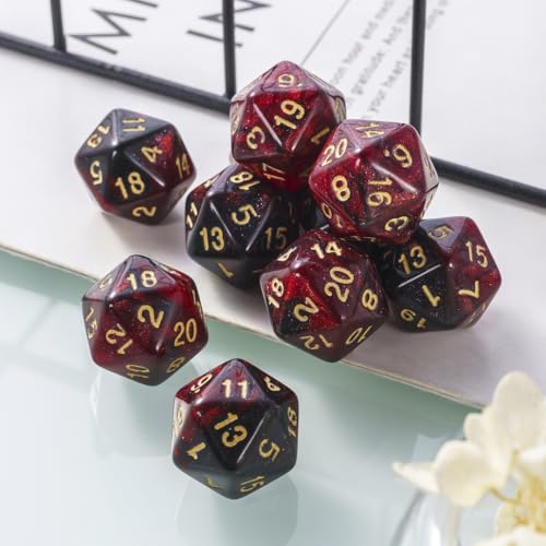 Yourandoll 10 STÜCKE Polyedrische Würfel D20 Würfel Dice 20mm Acryl Dice Spielwürfel for DND RPG Tischspiele (Sternenhimmel Rot Schwarz)