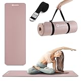 HyperMotion Tappetino Yoga NBR 183x61x1,5 cm Rosa antico, Spessore 15 mm Antiscivolo, con Cinghia per Trasporto ed Esercizi, Tappetino Fitness per Pilates e Stretching