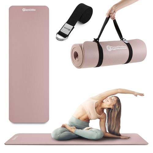 HyperMotion Tapis de Yoga NBR 183x61 cm (Épaisseur 0,8 cm et 1,5 cm) Antidérapant, avec Sangle de Transport et d’Étirement, Tapis Fitness pour Pilates et Relaxation