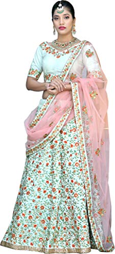Divine International Trading Co Women's Bridal Dulhan Collection Indian Wedding Silk Lehenga Choli with Dupatta(Mint Green, Free Size)