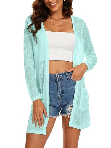 Image of Spicy Sandia Women's Lightweight Sheer Cardigans with Pockets Kimono Cover Up for Summer